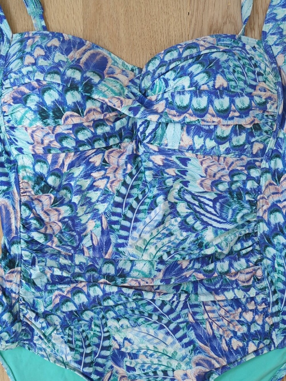 Nip Tuck Swim Peacock Feather Tummy Control Turquoise Blue One Piece Swimsuit 16 - Picture 4 of 11
